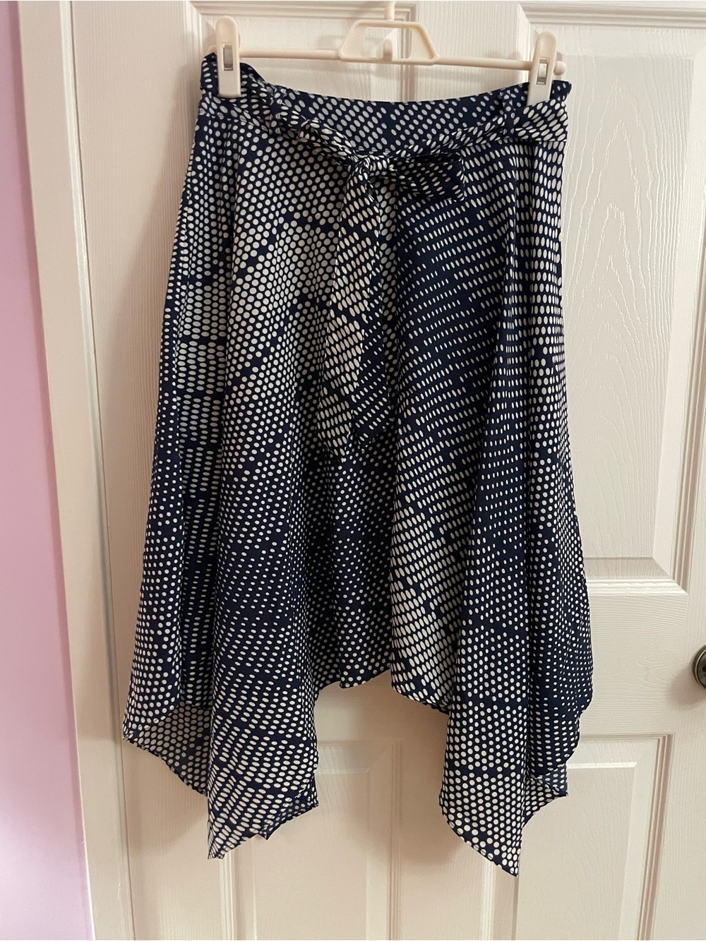 Banana Republic Navy and White Asymmetrical Polka Dot Skirt